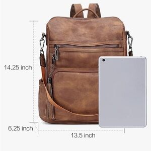 Brand New Brown Leather Travel Backpack Purse